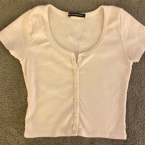 💗Brandy Melville - button crop top - Stripes pink/white
